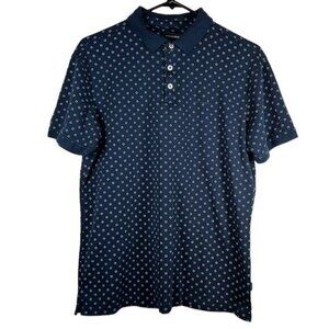 Mens LINDBERGH Navy Blue Square Pattern Polo Shirt Slim Fit Size Large EUC #0099